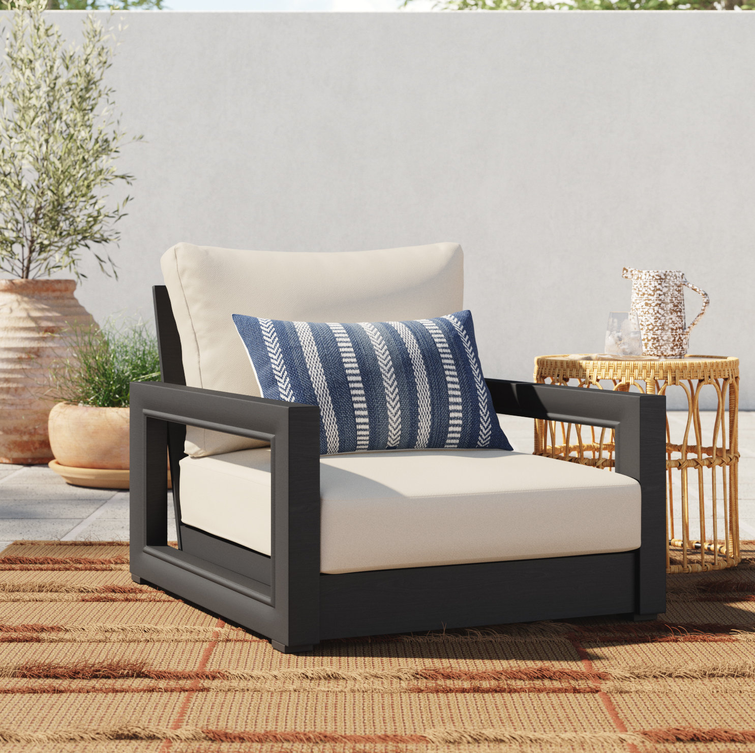Positano 21" x 13" Embroidered Pillow Cover, Blue/Ivory, Polyester/Polyfill
