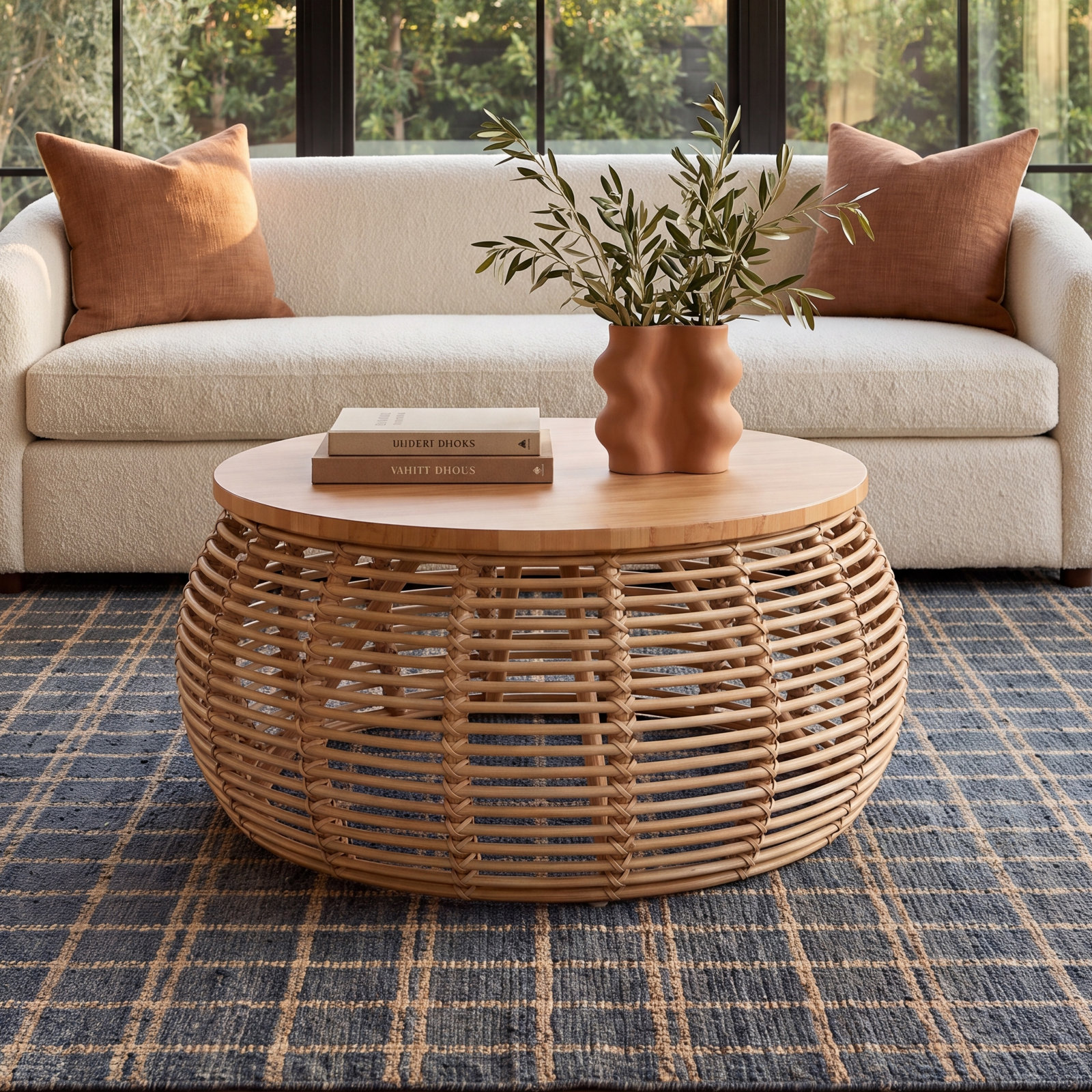 Rory 40" Drum Coffee Table, Brown