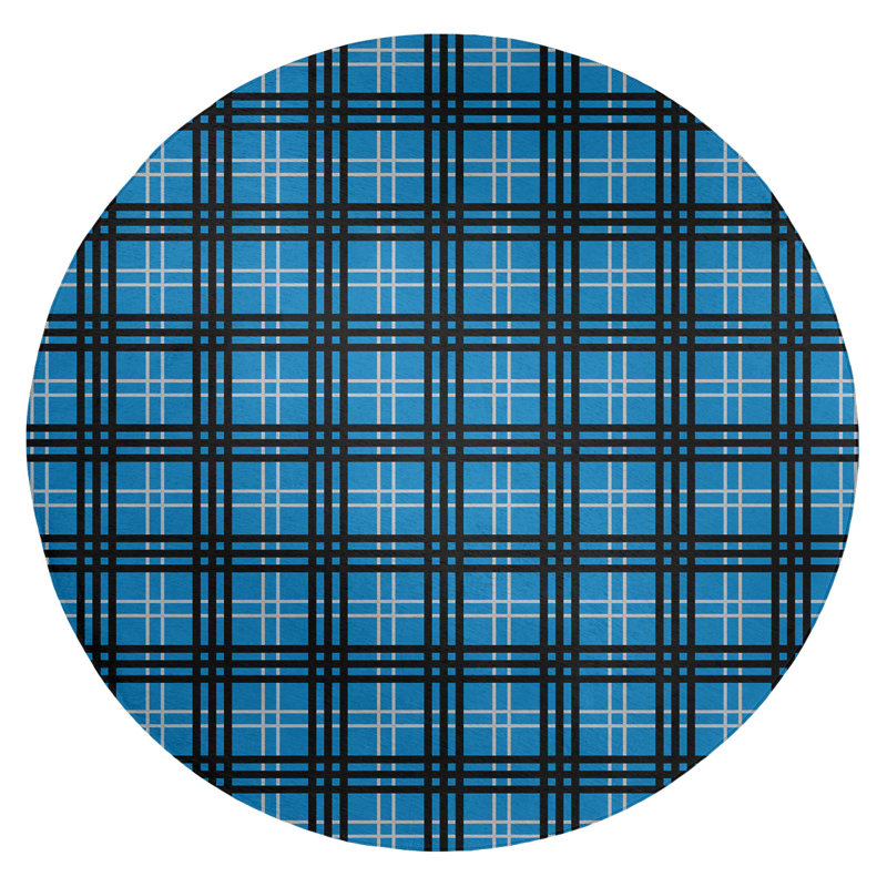 Tapis à carreaux bleu, Rond 5 pi