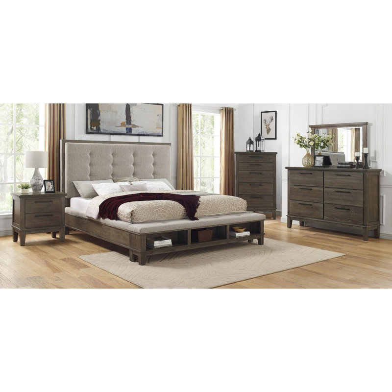 Ensemble de chambre à coucher avec banc de rangement Guthmiller, gris, Très grand