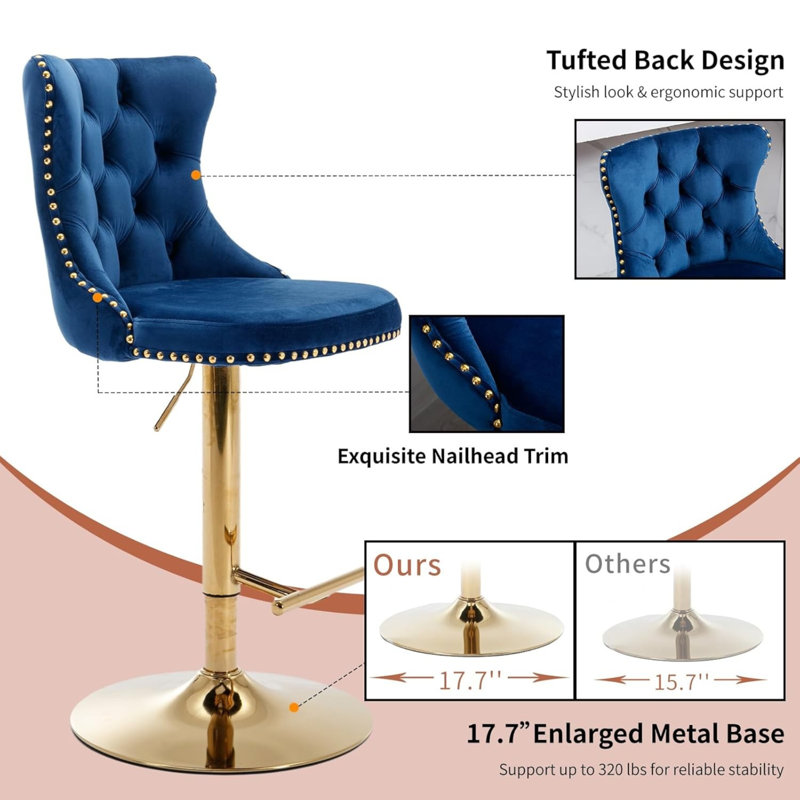 Tabourets de bar Kalinka, Or, Bleu, 4