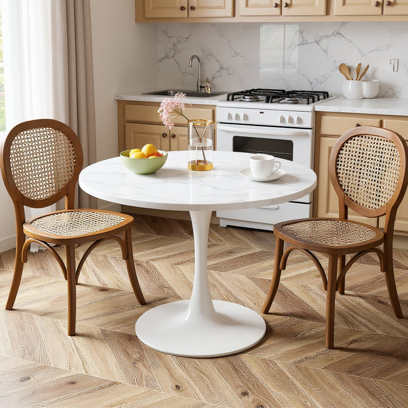 Table de salle à manger Indars, L 42,1 po x L 42,1 po, Marbre blanc