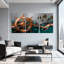 Nautique et plage, roue nautique, vagues, hublots, sarcelle, détails cuivrés, ensemble de 3 impressions sur toile-1311654920