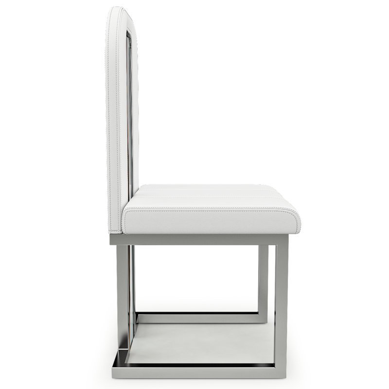 Leather Dining Chair, White, Chrome, 8