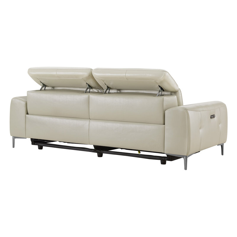 Canapé inclinable électrique en cuir 89 po, Gris clair