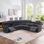 Ensembles de meubles de salon, ensemble de canapé modulaire inclinable en velours côtelé avec 2 fauteuils inclinables manuels, canapé d'angle en forme de L à 6 places avec table cachée / console de rangement / porte-gobelets, parfait pour le salon / cinéma maison