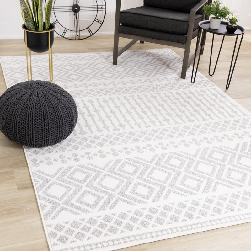 Tapis blanc / gris Kortana Collection, Rectangle 6 pi 7 po x 9 pi 10 po
