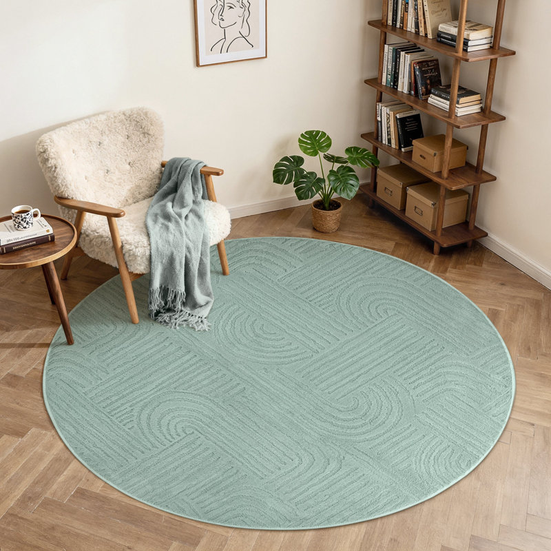 Geometric Area Rug, Round 160 cm, Sage Green