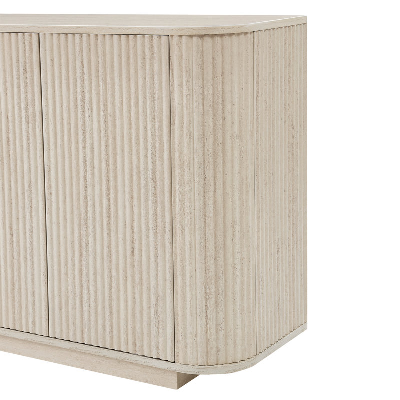 64" Modern Fluted Sideboard Buffet Cabinet - Grey Oak Storage Credenza, Gray/Gray