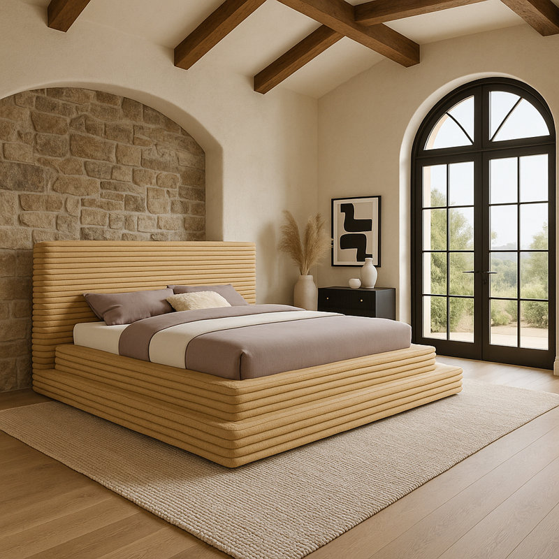 Cozzens Corduroy Fabric Bed, King, Camel Corduroy Fabric