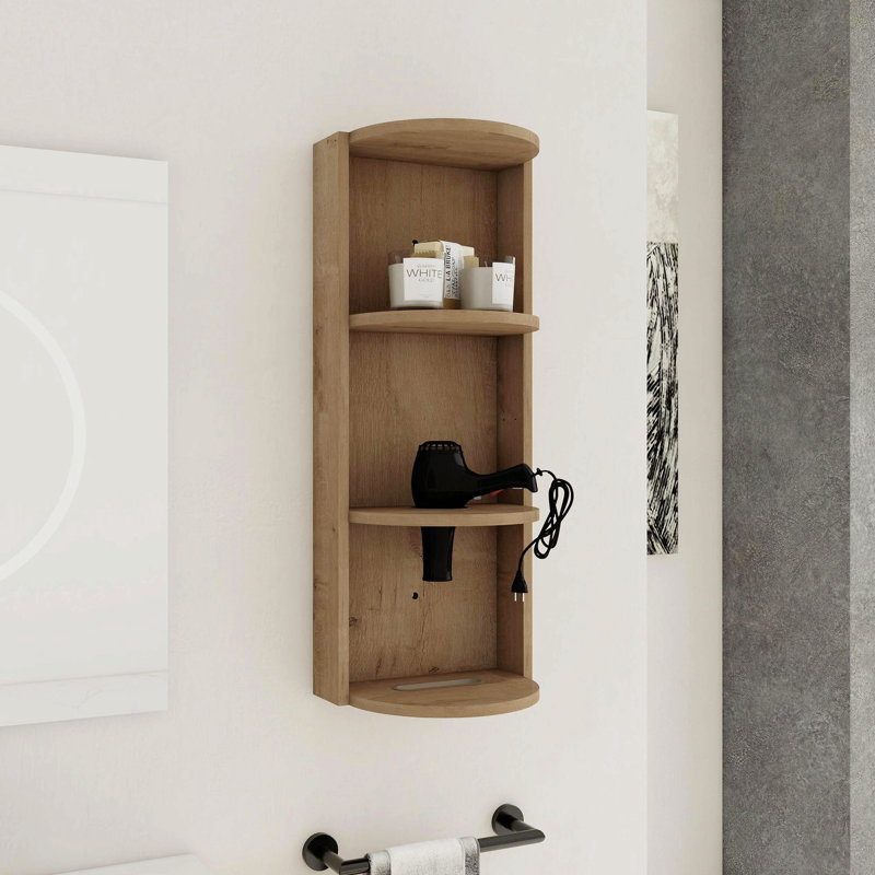 12" Bathroom Wall-Mounted Storage Rack, Float Mounting Design,(KD-Packing), Imitative Oak