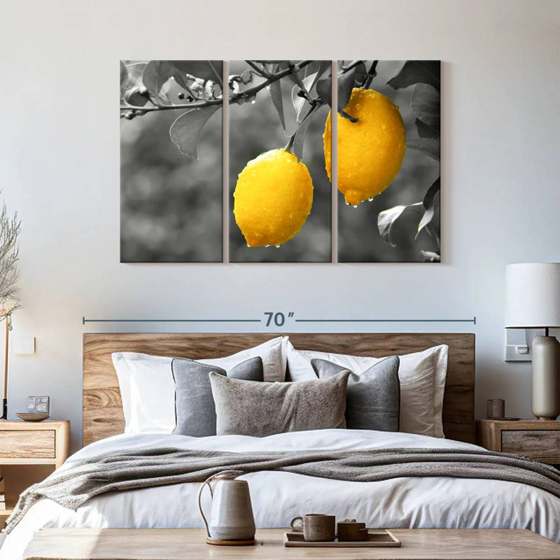 Ensemble de 3 citrons pop sur toile, H 57 po x l 36 po x P 1,25 po