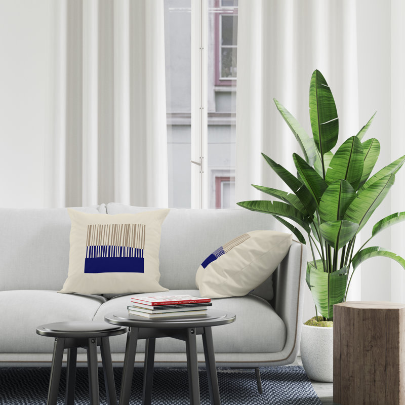 Jeté carré en polyester intérieur / extérieur, Beige/bleu marine, L 17 po x H 17 po