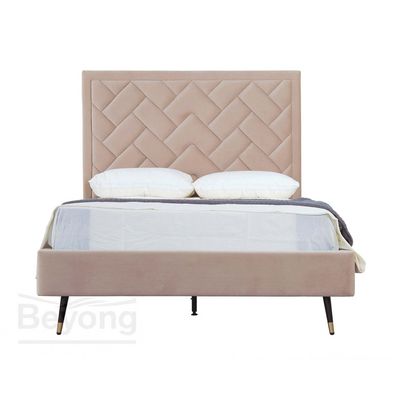 Lit double en velours Crosby, Naturel, Double