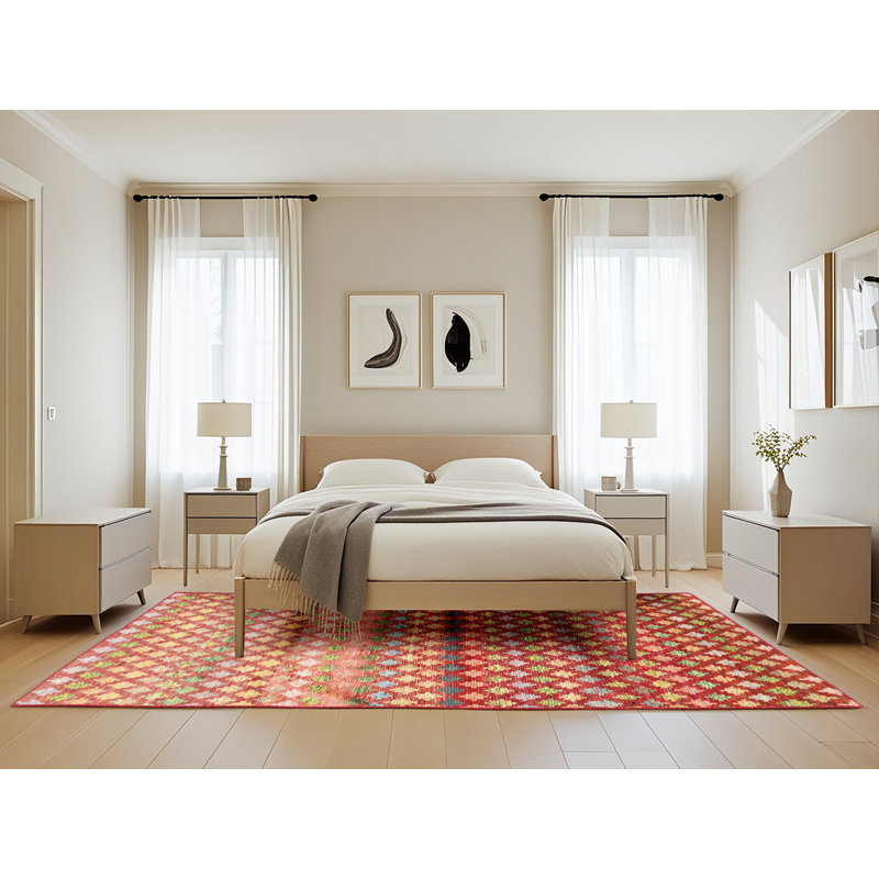 Tapis rouge à motif géométrique, Rectangle 5 pi x 8 pi
