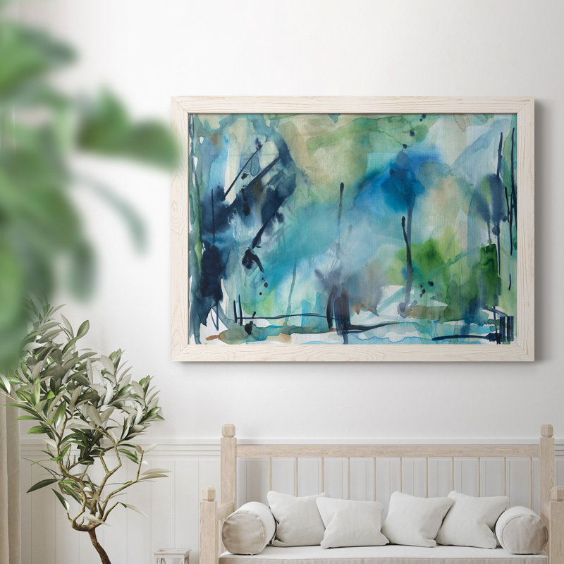Pluie dans la campagne - peinture encadrée, H 31 po x l 44 po x P 0,75 po, Blanc, Pas de tapis