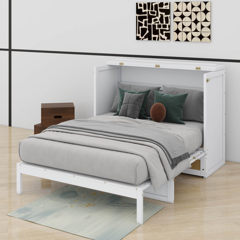 Lit escamotable double avec tiroirs, Blanc