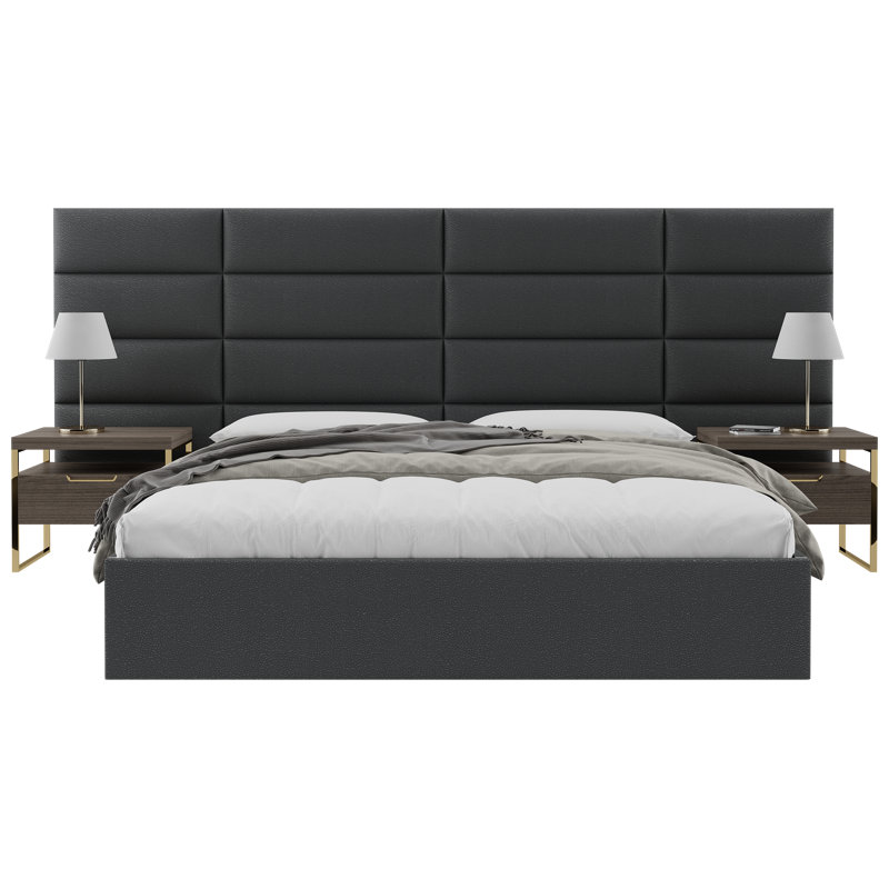 Sapan Upholstered Headboard, King, Faux Leather Metallic Gold