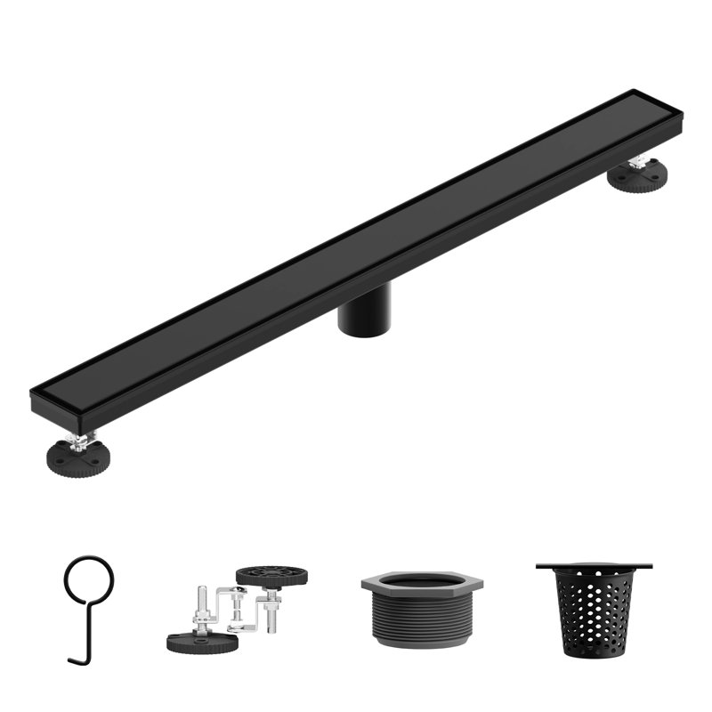 32 "drain linéaire en acier inoxydable 304 pour un drainage rapide, drain de plancher pour salle de bain en noir mat
