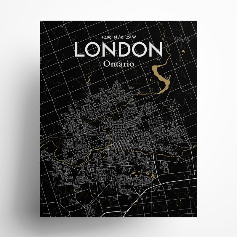 London Ontario City Map In Luxe - No Frame Print, 20cm H x 16cm W x 0.05cm D