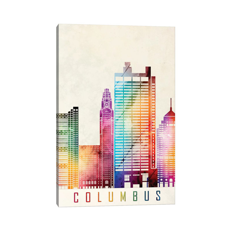 Columbus Landmarks Watercolour 1 Piece Wrapped Canvas Painting, 45.72cm H x 30.48cm W x 1.91cm