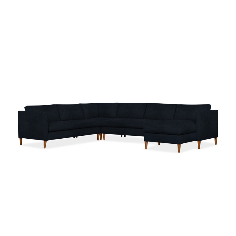 Clifford 4-Piece Upholstered Custom Sectional, Right Hand Facing, Bella Ink Blue Performance Velvet