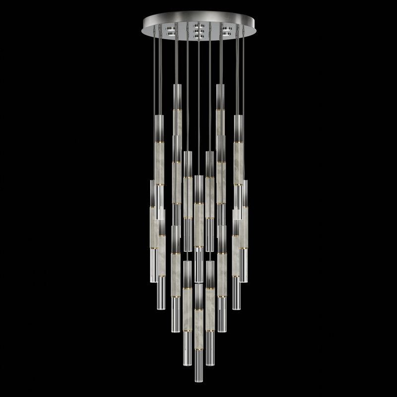 Luminaire suspendu rond l 31 po Antonia, Doux ombre feuille d'argent / laiton