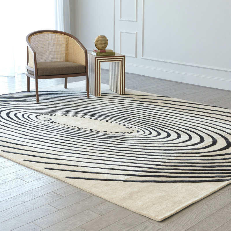 Hand Tufted Geometric Area Rug in Black, Rectangle 9' x 12'