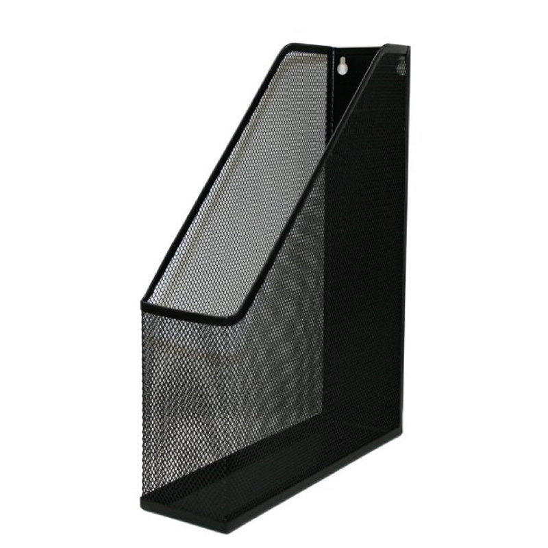 Black Steel Mesh Wall-Mount Magazine Holder and Desk Organizer