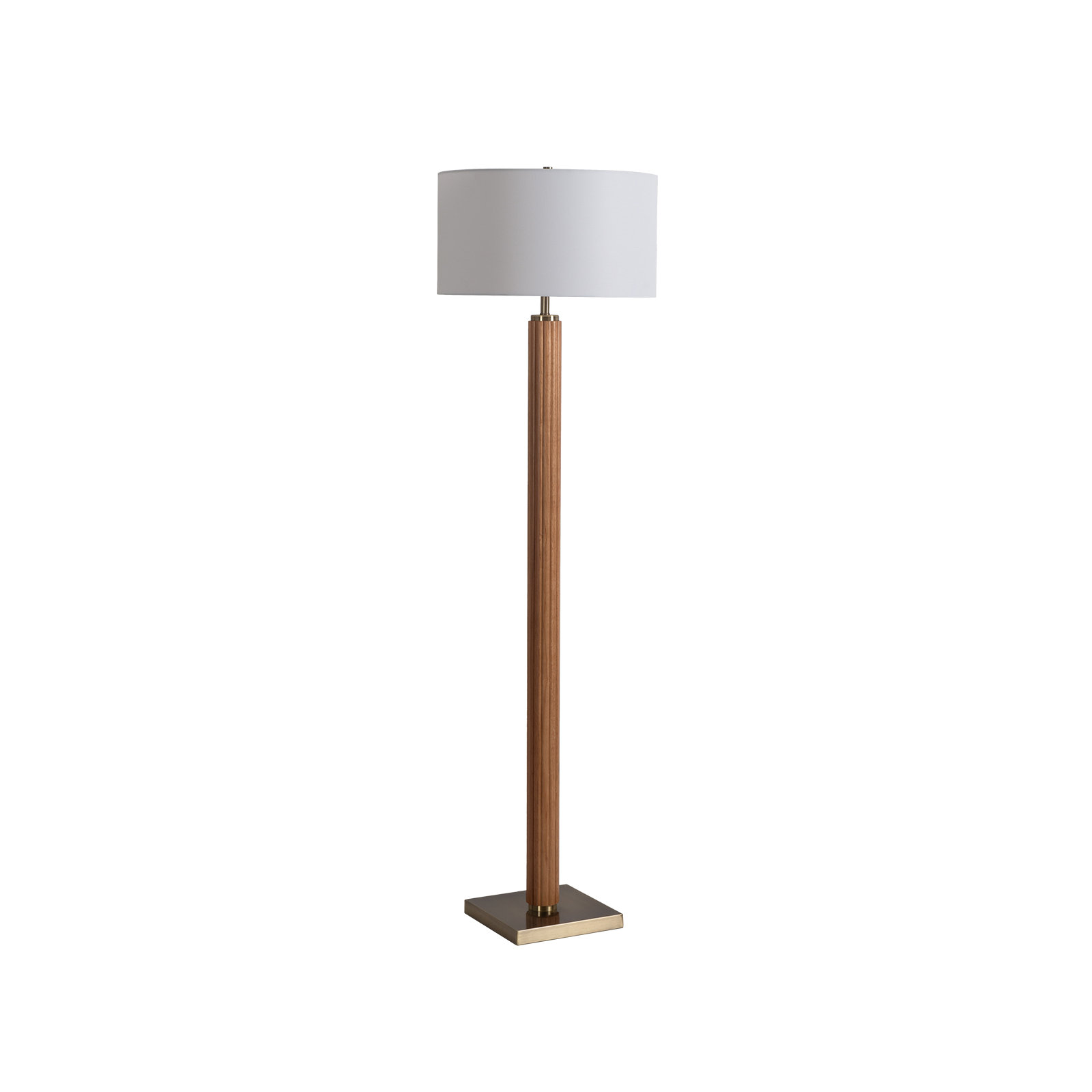 Tambo Floor Lamp -  Weathered Brass, White linen Shade, Dimmer, Natural Ash