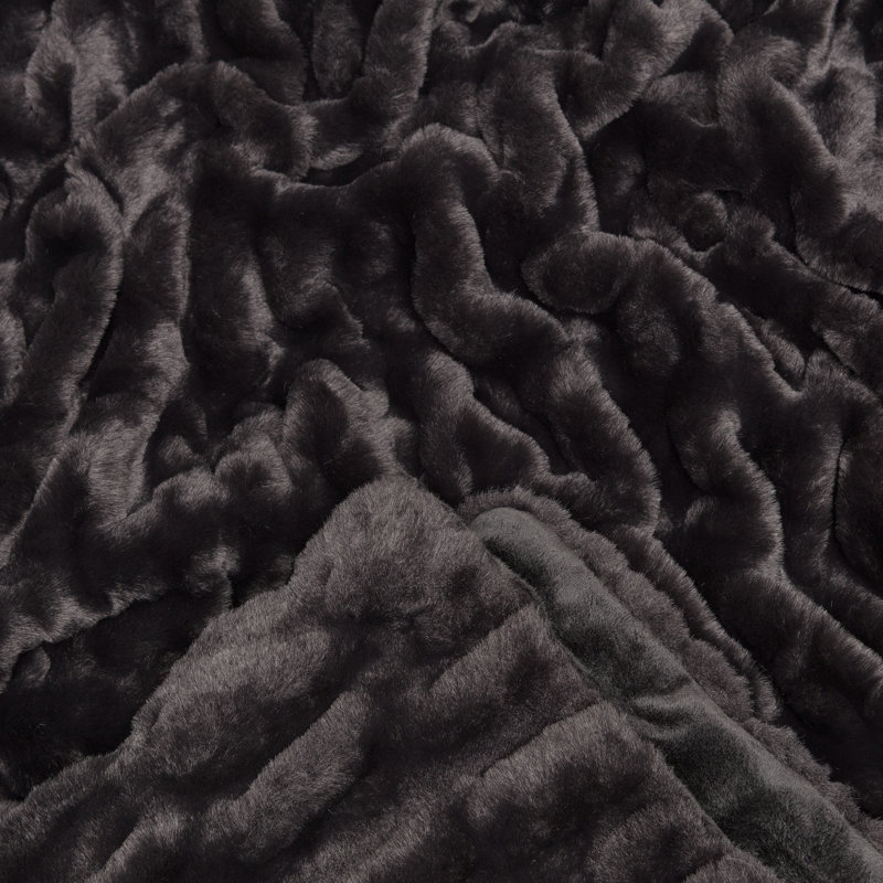 Luxurious Black Faux Fur Reversible Throw Blanket 50" x 65"