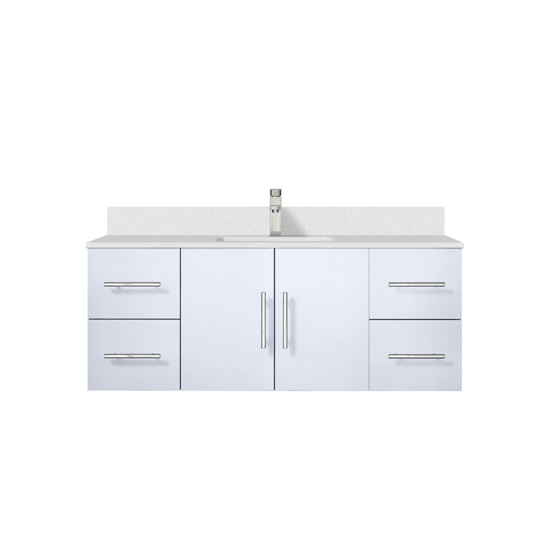 Meuble-lavabo blanc lustré 48 po X P 22 po D, plateau en marbre de culture et robinet