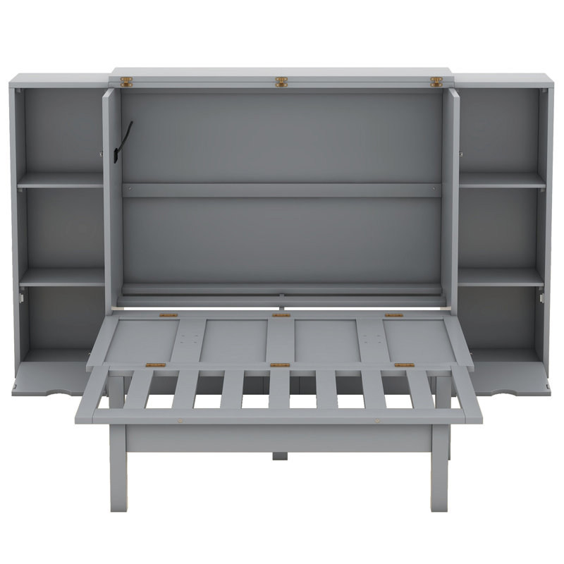 Grand lit en gris avec tablettes, tiroirs et - Options de rangement pour améliorer l'espace, Gris, Grand lit