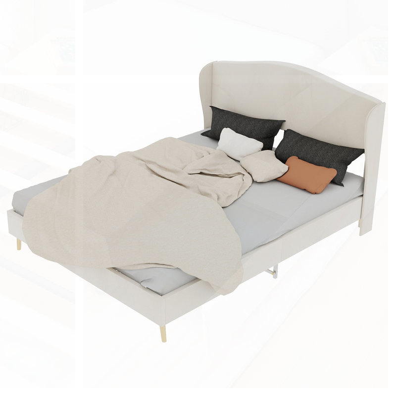 Lit luxueux rembourré en velours avec structure robuste et tête de lit capitonnée pour plus de confort et de style, Queen