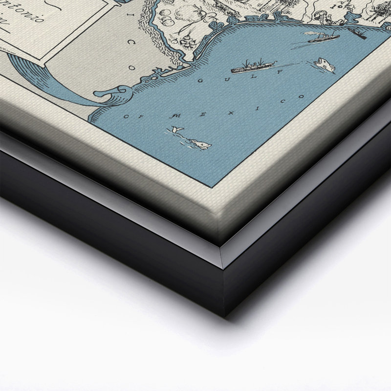 Carte illustrée du Texas, Black Framed, Canvas, 11"H x 14"W
