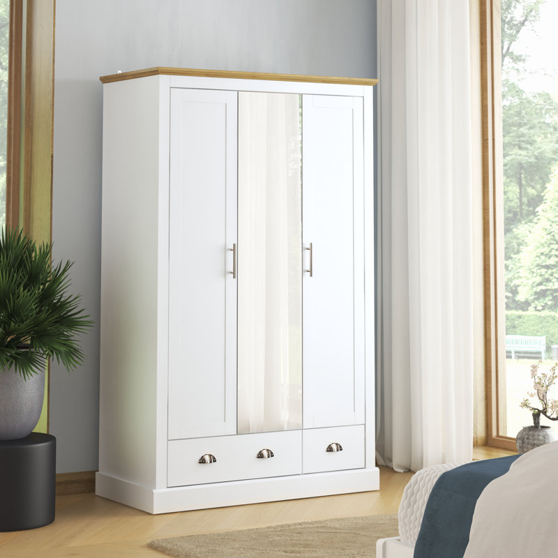Sufy Annakay 3 Door 2 Drawer Wardrobe with Mirror, White