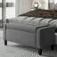 Banc de rangement à plateau relevable avec revêtement en lin gris et banc spacieux, décoration à boutons pour le salon, polyvalent comme repose-pieds, lit abondant