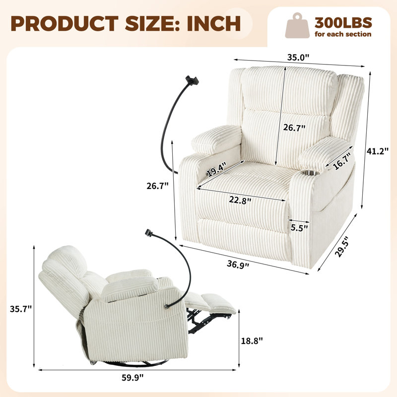 Fauteuil inclinable électrique avec chaleur et massage, Beige