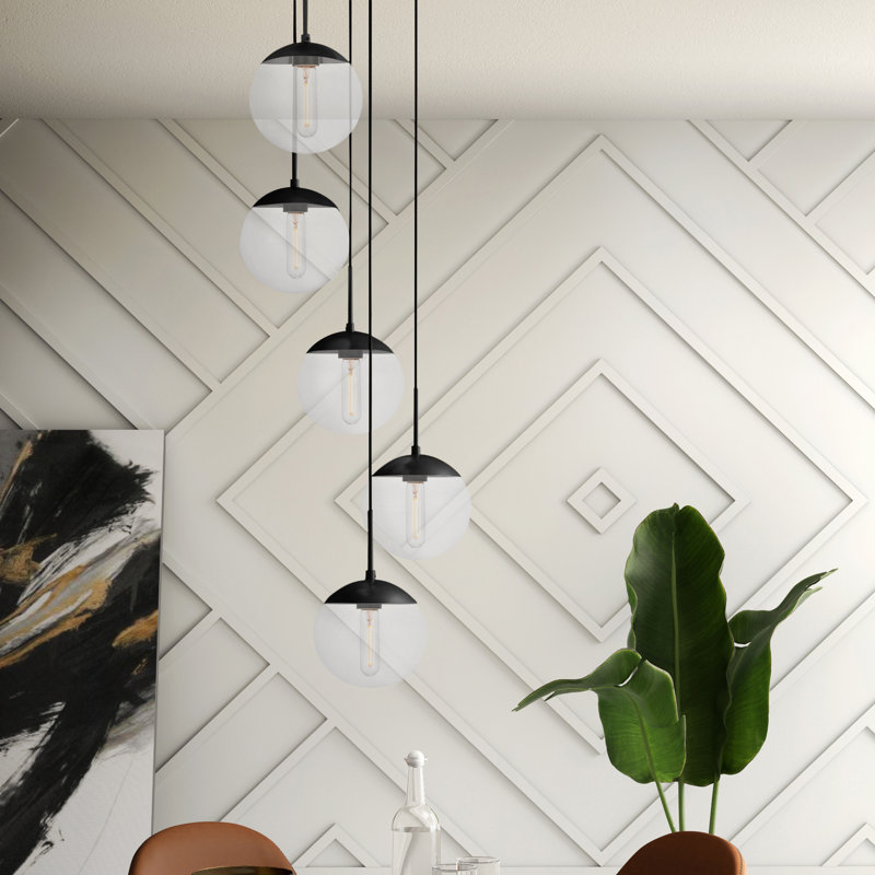 Yearby 5 - Light Cluster Globe Pendant, Black, Clear, 5 Lights