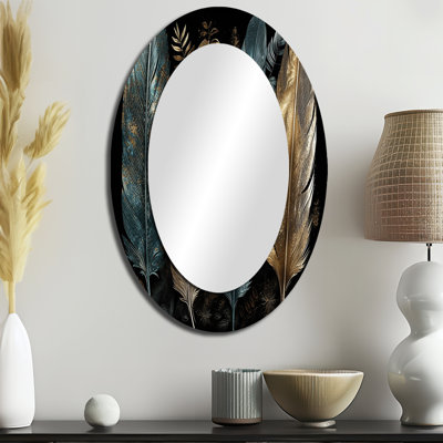 Miroir mural doré à plumes dorées I - Glam doré