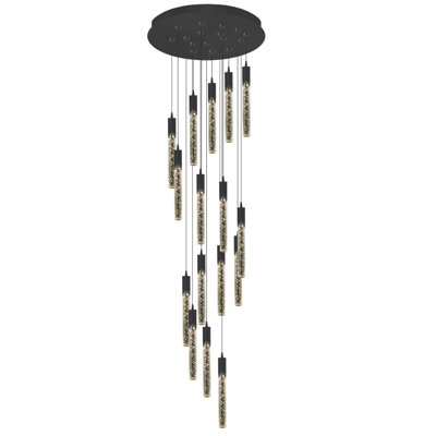Azreal 11ft Long Staircase Chandelier Modern 16-Lights Crystal Bubble Chandelier LED Dimmbale
