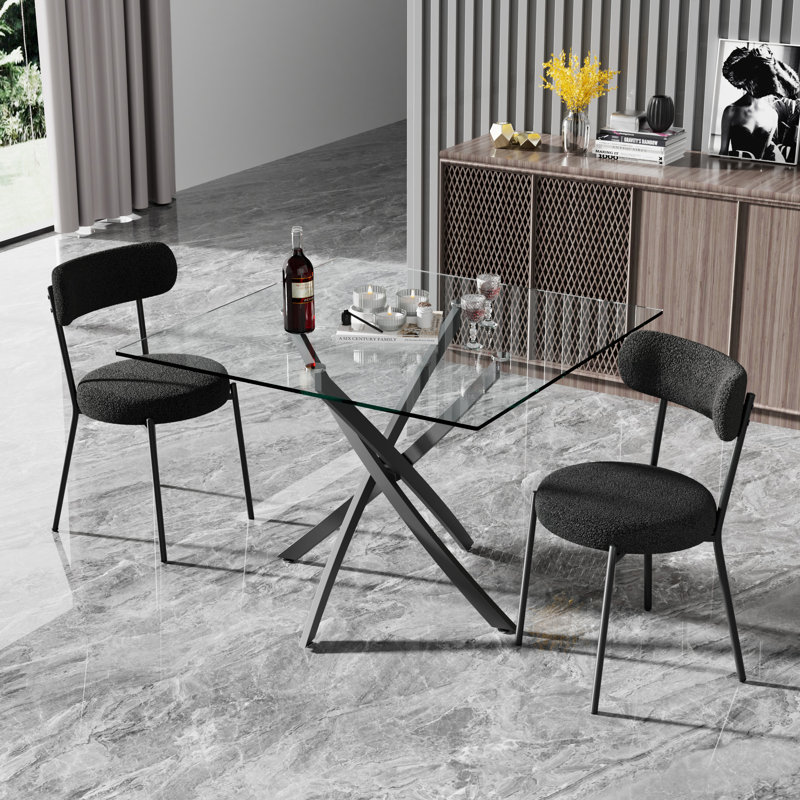 Ensemble de salle à manger en verre, Noir, noir, noir, noir, 3