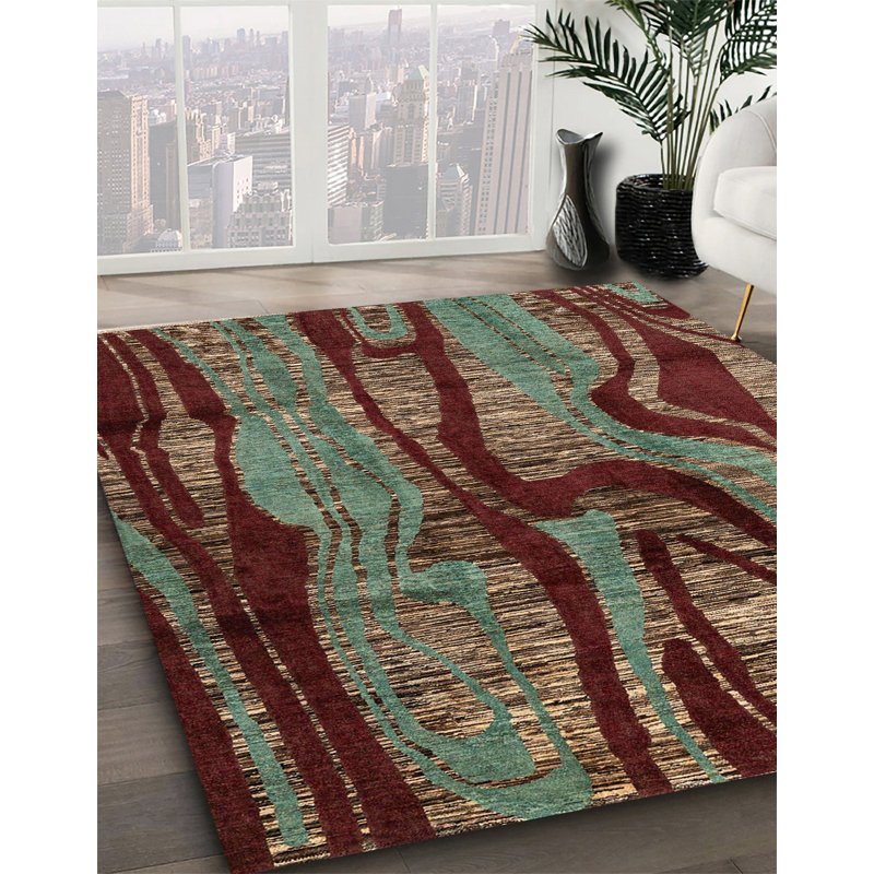 Tapis bleu sarcelle / brun Monyette, Carré 5 pi