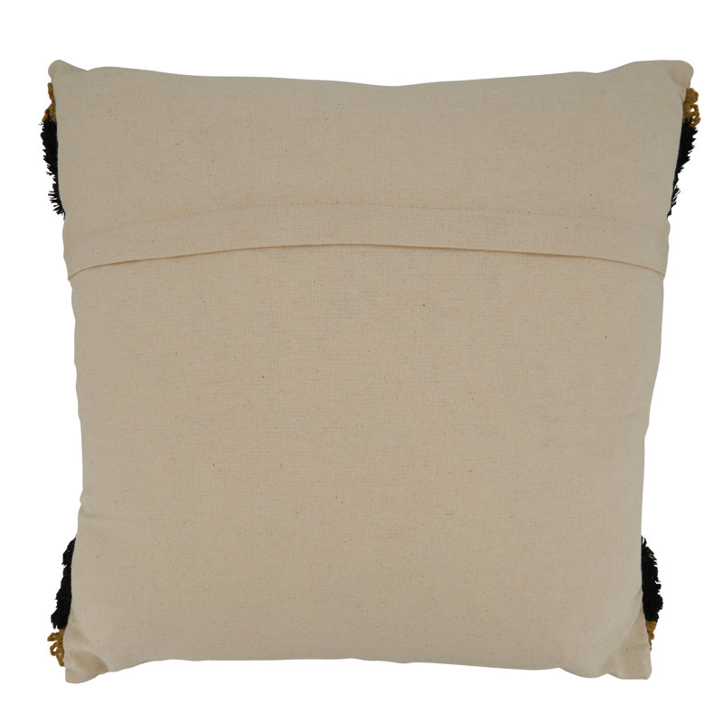 Gold and Black Embroidered Cotton Square Pillow
