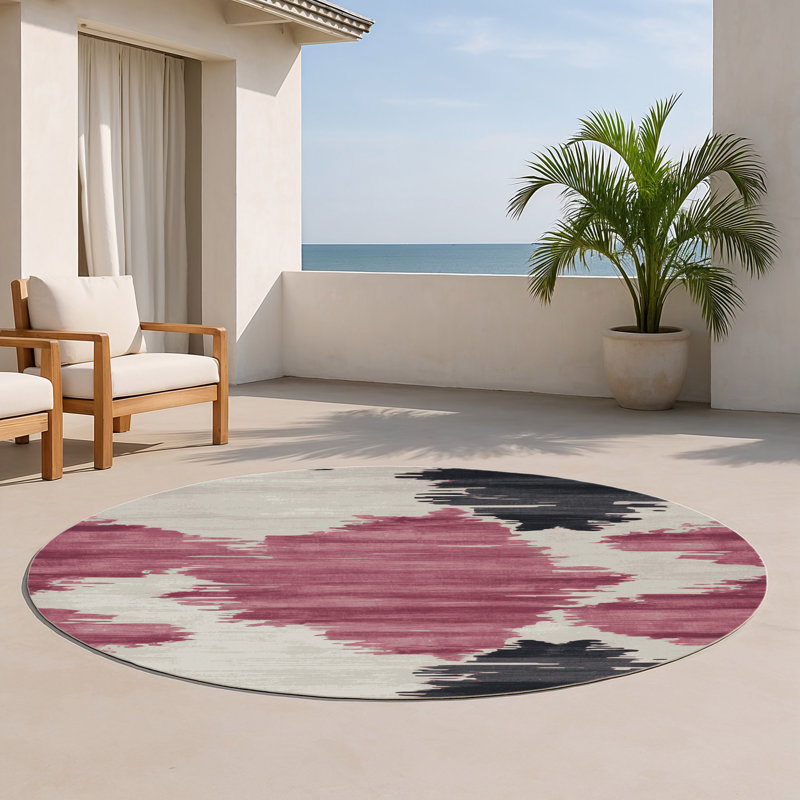 Watercolor Gray Indoor and Outdoor Area Rug, Round 5'