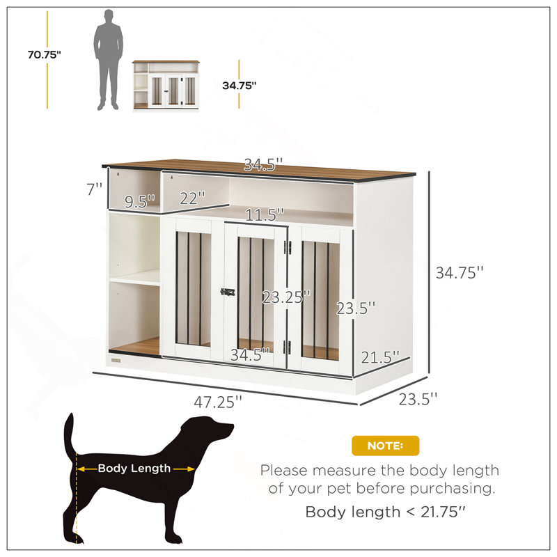 Meuble de cage pour chien avec tablette réglable, table de bout multifonctionnelle pour chiens de taille moyenne et grande, design élégant et sécuritaire, blanc