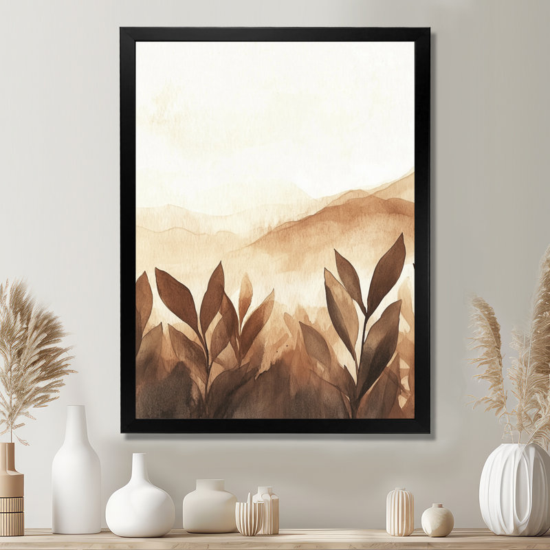 Tableau encadré « Flore de l'horizon terrestre brun beige - Feuilles », H 32 po x l 16 po, Black Picture Framed