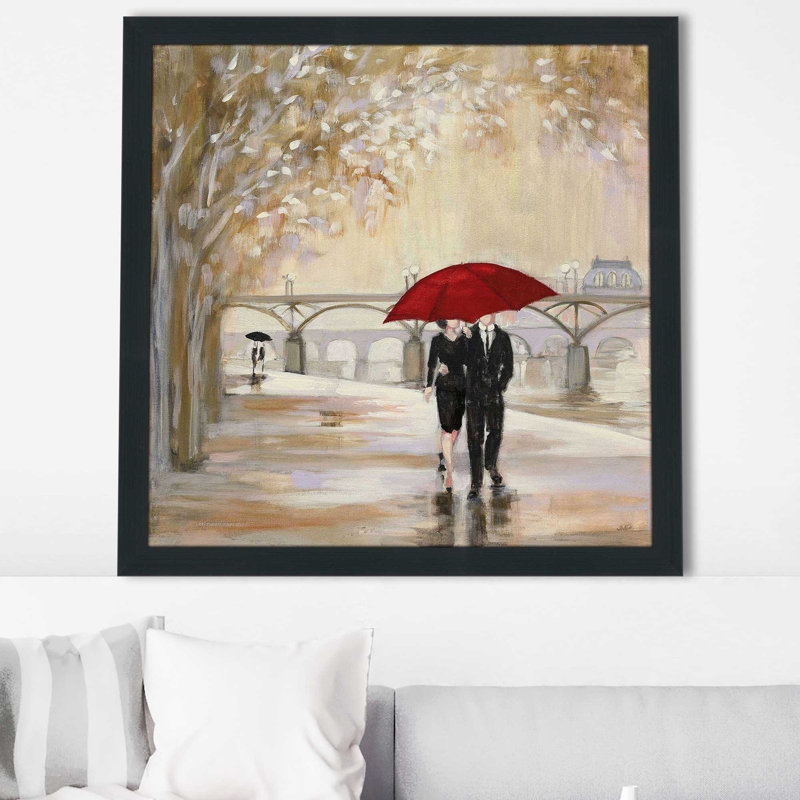 «Romantic Paris III Red Umbrella (Square)» par Julia Purinton, reproduction, Cadre espresso, H 25,5 po x l 25,5 po x P 1 po