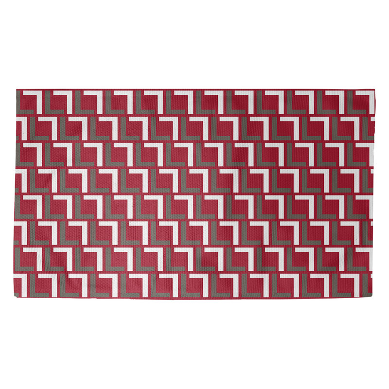 Tapis géométrique rouge / blanc / étain, Rectangle 2 pi x 3 pi