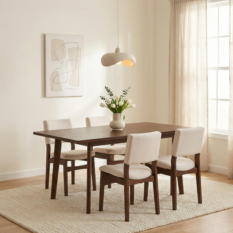 Ensemble de table de salle à manger 5 pièces en bois massif avec chaises rembourrées empilables pour la cuisine et la salle à manger